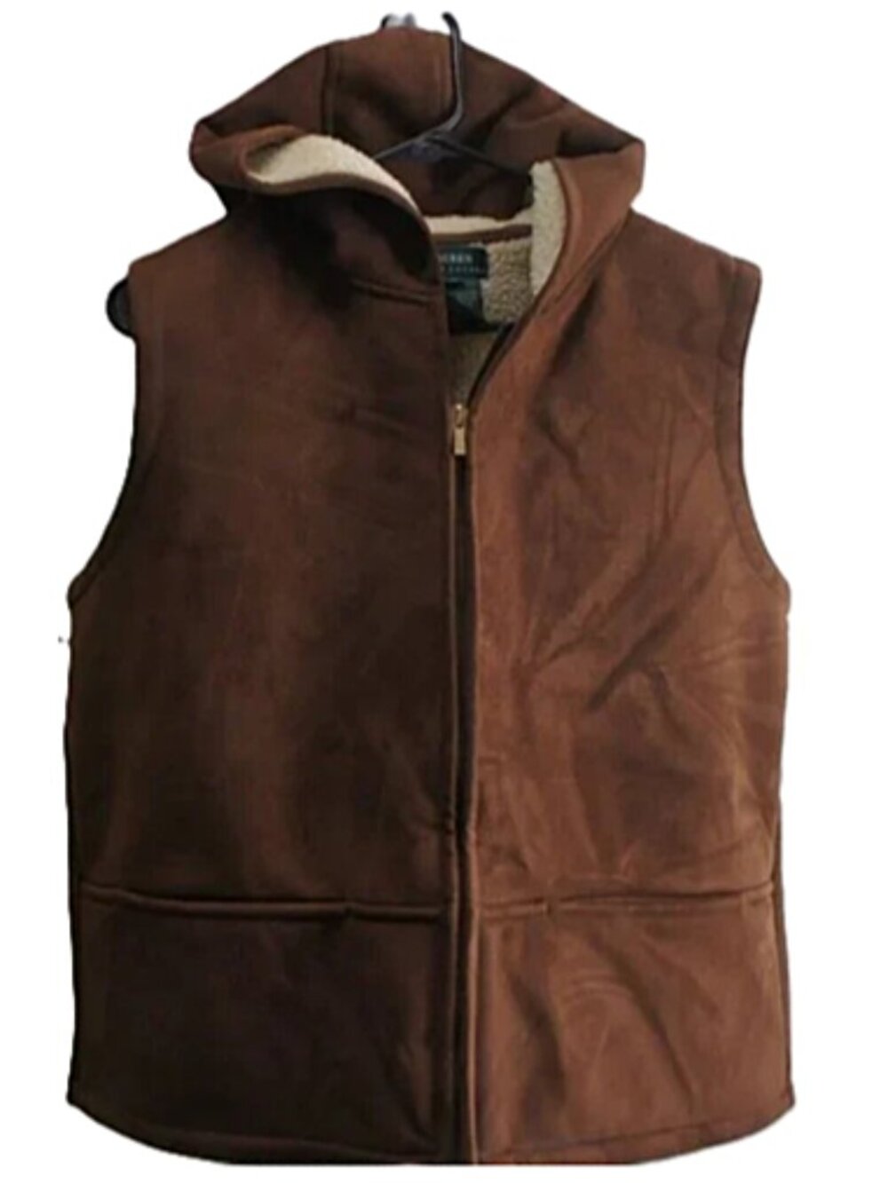Lauren Ralph Lauren Brown Vegan Suede Hooded Vest size L